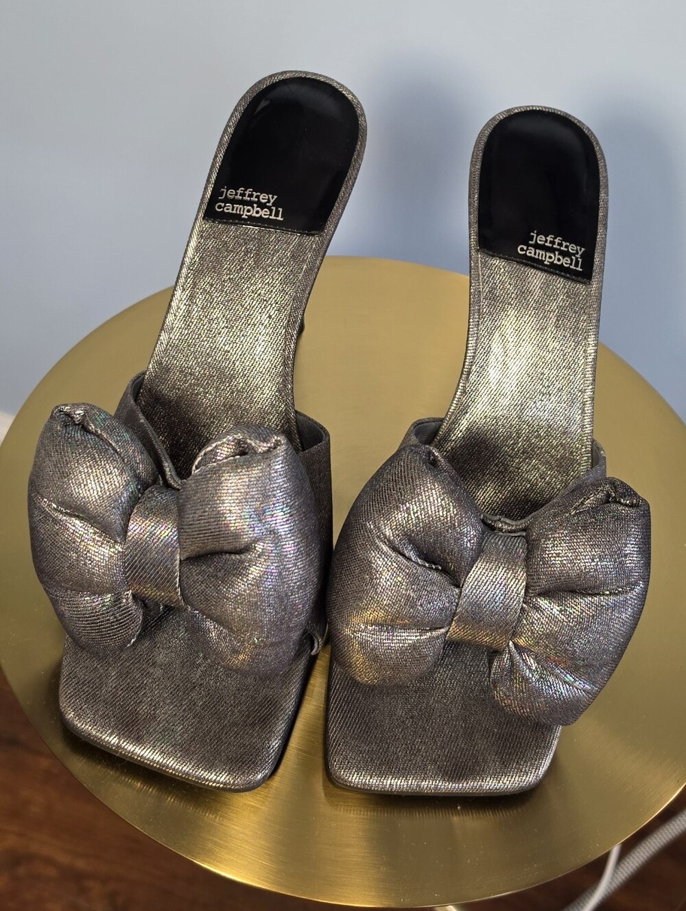 Jeffrey Campbell Metallic Silver Bow Slide Mules